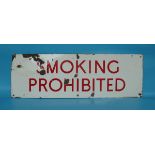 Enamel sign "Smoking Prohibited" - Approx size: 92cm x 31cm