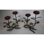Pair of metal candlesticks in the form of flowers - Approx height: 27cm