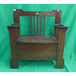 Arts & Crafts oak hall seat with stick stand