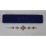 Ruby and emerald set silver bracelet