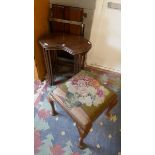 Collection of furniture to include Edwardian trouser press, tapestry foot stool etc