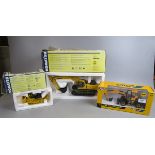 2 die cast excavators and die cast bull dozer