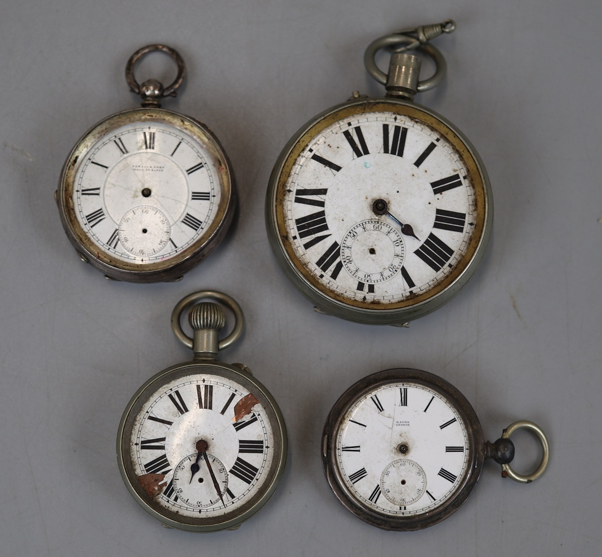 2 silver pocket watches together with 2 others