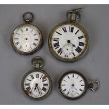 2 silver pocket watches together with 2 others