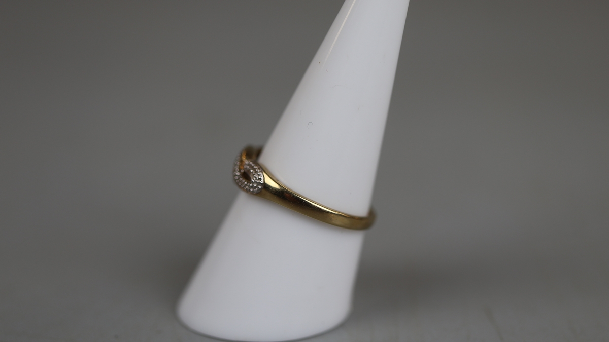 Gold diamond set ring - Approx size: P - Bild 2 aus 3