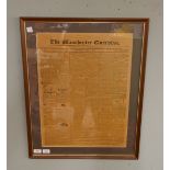 Manchester Guardian 1821 newspaper front page in frame