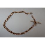 9ct rose gold curb watch chain with T-bar - Approx weight 31g