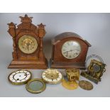 Two mantle clocks with collection of clock parts