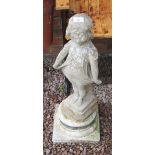 Stone statue of girl on plinth - Charlotte - Approx height: 77cm