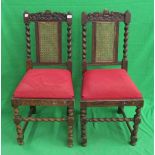 Pair of barley-twist and bergere back dining chairs