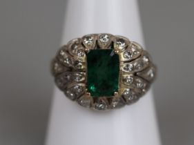 18ct gold 1930s emerald and diamond cocktail ring - Approx size: Q½