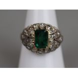 18ct gold 1930s emerald and diamond cocktail ring - Approx size: Q½