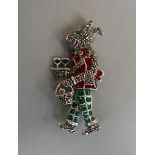 Silver and enamel rabbit brooch