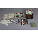Collection of coins together with cigarette cards