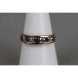 Gold sapphire and diamond set half hoop ring - Approx size: M