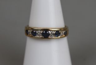 Gold sapphire and diamond set half hoop ring - Approx size: M
