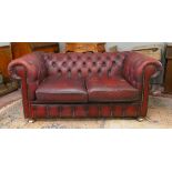 Ox blood leather Chesterfield 2 seater sofa