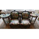 Pair of comic themed Queen Anne style chairs together with demi-lune tables