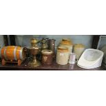 Collection of brass and ceramics to include oil lamps