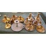 Collection of vintage candle holders - mainly brass