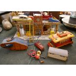 Collection of mostly tin plate toys to include garage