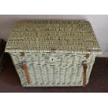 Antique fitted wicker basket on casters - Approx size W: 80cm D: 51cm H: 58cm