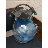 Hanging blue glass orb lamp