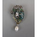 Silver and enamel Art Nouveau style brooch