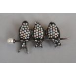 Silver and opal brooch - Birds on perch