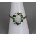 Gold opal and emerald cluster ring - Approx size: O½