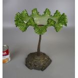 Victorian metal & green crackle glass centre piece - Approx height: 33cm