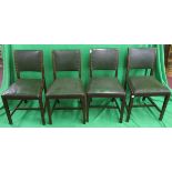 Set of four 1940's dining chairs upholstered with original green rexine