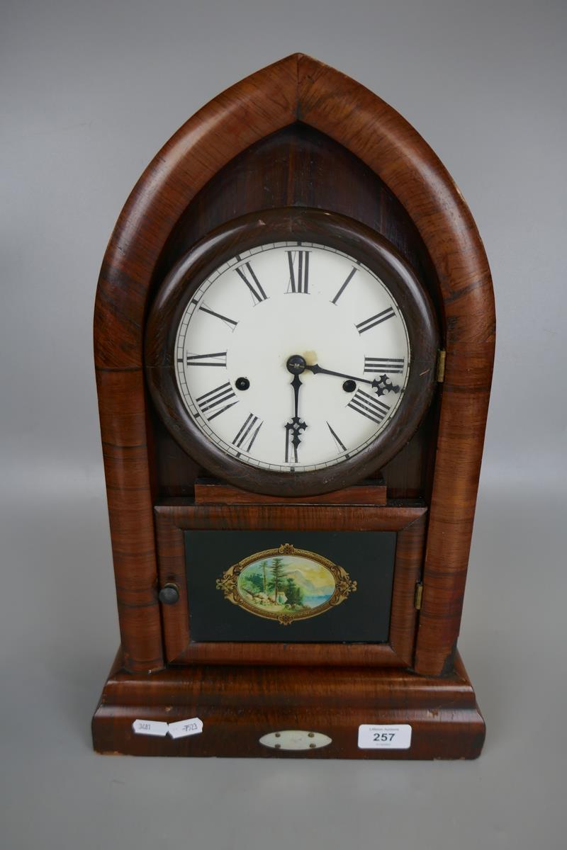 A late 19th.C 8 day Lancet style mantle clock by E.N. Welsh Manufacturing Co. - Approx height: 47cm