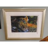 Signed L/E print of leopard by Rolf Harris - Approx image size: 60cm x 40cm