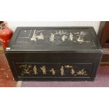 Camphor wood mother-of-pearl inlaid black lacquer box - Approx size W: 102cm D: 52cm H: 50cm