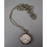 Silver pocket watch on silver chain