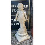 Stone statue of girl on plinth - Charlotte - Approx height: 77cm
