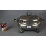 Antique pewter tureen with ball and claw feet