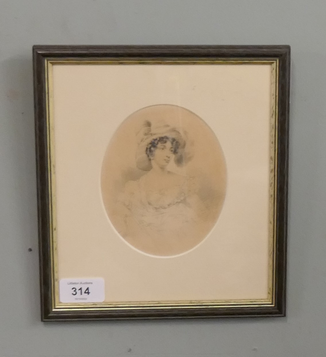 Pencil portrait of a young lady by W Collins - 19thC