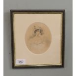 Pencil portrait of a young lady by W Collins - 19thC