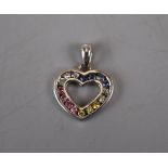 White gold multi-stone heart pendant