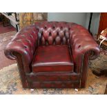 Ox blood leather Chesterfield tub chair