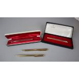 Hallmarked silver propelling pencil together with 2 Sheaffer & 1 Parker