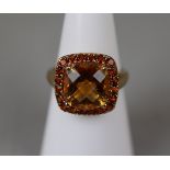 Gold citrine and topaz set ring - Approx size: L½