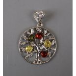 Silver and amber 'Tree of Life' pendant