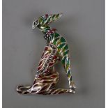 Silver, enamel and ruby dog brooch