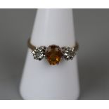 Gold citrine and diamond ring - Approx size: P