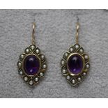 Pair of gold, amethyst and pearl earrings