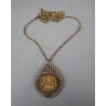 Full sovereign necklace with 9ct setting & chain - Approx gross weight 22.8g