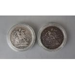 2 Victorian St. George and the Dragon silver Crowns